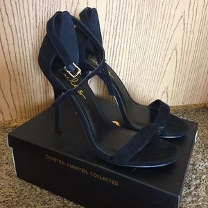 Elsi Black Single Strap Suede Heels